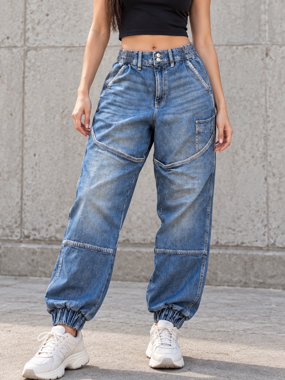 Forever 21 Premium Denim Utility Jogger Jeans Blue Medium Streetwear High Rise